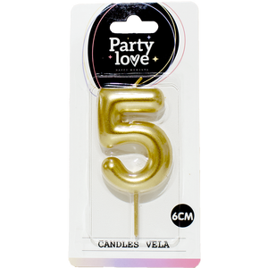 Bougie d'anniversaire dorée en forme de chiffre 5, 6 cm, Vela - Product Image 1