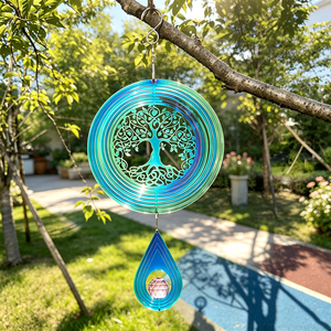 Atrapasueños 3D de Acero Inoxidable con Diseño de Árbol de la Vida, Color Degradado, Colgante en Forma de Lágrima para Jardín, Patio, Balcón, Exterior - Product Image 1