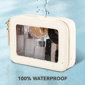 Beige Clear <b>Makeup</b> Bag with Golden Zipper Waterproof Travel Cosmetic Organizer <b>Case</b> for Toiletry Pouch Custom Logo Pattern - Product Image 3