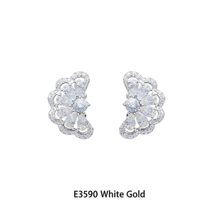 Elegant Flower <b>Stud</b> <b>Earrings</b> White Gold Diamond Round Brilliant Cut Claw Setting Women's Classic <b>Fine</b> Jewelry E3590 - Product Image 1