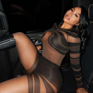 <span class=keywords><strong>Tuta</strong></span> <span class=keywords><strong>Intera</strong></span> da <span class=keywords><strong>Donna</strong></span> a <span class=keywords><strong>Maniche</strong></span> <span class=keywords><strong>Lunghe</strong></span> con Scollo Tondo, Sexy per Club Notturni, in Rete Trasparente - Product Image 2