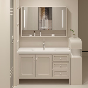 Light luxury French bathroom cabinet hot-bent integrated seamless basin washbasin cabinet - Product Image 2