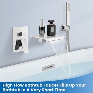 <span class=keywords><strong>Robinet</strong></span> de baignoire mural cascade avec douchette, ensemble de remplissage de baignoire monocommande chromé - Product Image 2