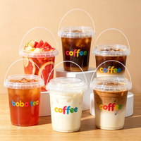 3L 1000ml 1L 2L 500/750/1000ML Wegwerp Transparante Plastic Bakjes/Bekers met Handvat voor Boba Thee Dranken