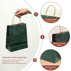 Custom Logo Green <b>Paper</b> Tote <b>Bags</b>, Recyclable Kraft <b>Paper</b> <b>Carrier</b> <b>Bags</b> for Retail Store & Business Gift Giving - Product Image 6