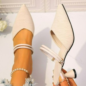 Sandales à plateforme à talon mi-haut pour femme, style français, à bout pointu, polyvalentes, pour l'extérieur et la détente estivale - Product Image 4