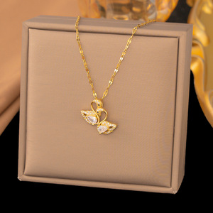 Collar con Colgante de Cisne Doble Chapado en Oro de 18K, Exquisito y Moderno, Cadena para Clavícula para Mujer - Product Image 3