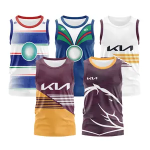 Durable Polyester Customized Sublimation Sydney Roosters Sport Sleeveless Rugby Training Vest Men Exercise Singlet