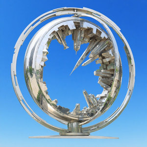 K005 Premium Edelstahl <span class=keywords><strong>Globus</strong></span>-Skulptur Polierte Metall-Erdkugel Kunstobjekt für Moderne Gartendekoration Aus Langlebigem Harz Gefertigt - Product Image 1