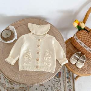 Cardigan en tricot personnalisé avec logo pour nouveau-né, pull en coton tricoté pour bébé, <span class=keywords><strong>manteau</strong></span> pour bébé fille - Product Image 3