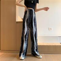 Pantalon de nettoyage ample taille haute personnalisé ondulation de l'eau colorant étourdi taille élastique pantalon d'orgue décontracté avec plis par pression jambes larges