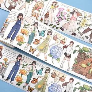Selotip Washi minyak spesial untuk dekorasi buku harian DIY, 1 buah 2m/rol karakter anak laki-laki dan perempuan