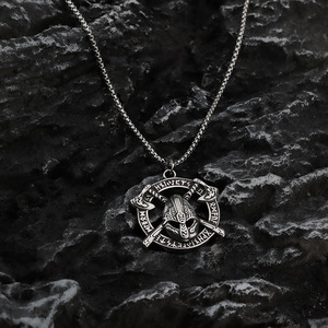 Collier pendentif casque de Viking en acier inoxydable nordique pour homme, avec design runique, forme d'épée, asymétrie géométrique, cadeau pour vêtements - Product Image 4