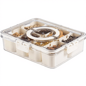 Vassoio Portavivande Diviso con Coperchio e Manico, Contenitore per Snack, Porta Sandwich Portatile, Organizer Trasparente per Caramelle e Frutta da Picnic - Product Image 1