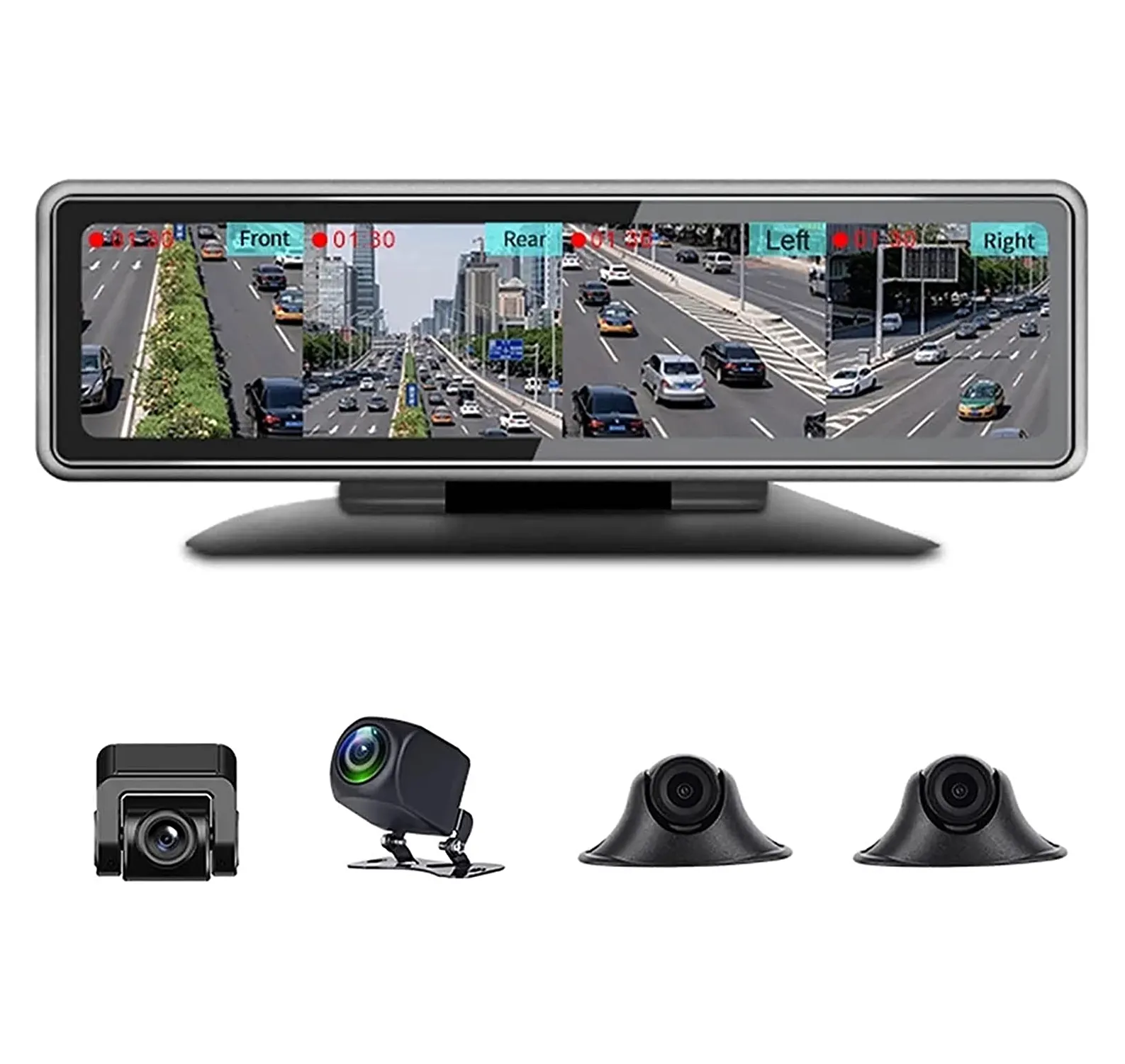 360 Graden Auto Camera Spiegel Dashcam 12 Inch Touchscreen 4 Lens Dashcamera Auto Dvr Videorecorder Achteruitkijkcamera