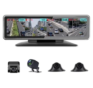 מצלמת רכב 360 מעלות מראה מצלמת דש מצלמת 12 אינץ' מסך מגע 4 עדשות מצלמת דאש מצלמת וידאו DVR לרכב מצלמה אחורית