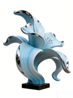 Sculpture florale dégradée bleue polie miroir en acier inoxydable pour fontaine d'hôtel, installation commerciale, résistante aux intempéries, extérieur 10