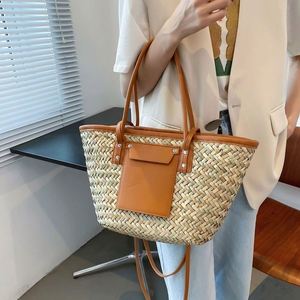 Bolsas De Senhora Feitas a Mao Bolsa Tecelagem Feita Saco Palha Verao naturel Genericas Para Mulheres Com Laco <span class=keywords><strong>Amarelo</strong></span> - Product Image 2