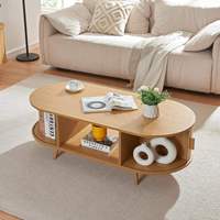 Table basse mobile de 48 pouces en bois de noyer européen, style moderne du milieu du siècle, avec portes coulissantes cannelées et compartiment ouvert pour salon
