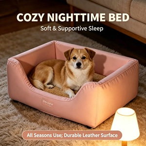 Camas ortopédicas de lujo personalizadas de espuma viscoelástica y cuero con base de madera para perros y gatos, venta al por mayor, camas elevadas para mascotas pequeñas y grandes para interiores, ideales para el verano. - Product Image 3