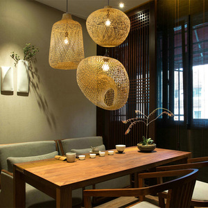 Handmade Bamboo Woven Chandelier E27 <b>Led</b> Round Oval Adjustable Height For Living Room Bedroom Study Tea House Decorative - Product Image 3