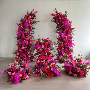 Arche de fleurs artificielles en soie rose vif K36 pour mariage, décoration d'arche de mariage, arrangement floral pour arche de mariage - Product Image 1
