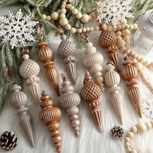 Ornements de Noël neutres texturés, décorations suspendues pour sapin de Noël, finitions décoratives incassables pour Noël, style rustique et campagnard - Product Image 4