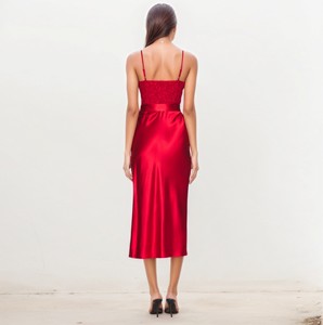 Abiti da sera da donna di fascia alta in pizzo rosso Maxi abito <span class=keywords><strong>con</strong></span> spacco frontale e cintura elegante Casual per feste o eventi serali - Product Image 4