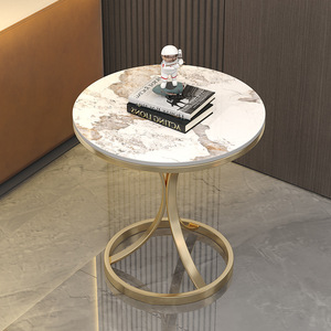 Table basse moderne de luxe en dalle de roche avec petit meuble d'appoint en verre pour les coins de canapé du salon et balcon, ensemble simple et mobile - Product Image 2