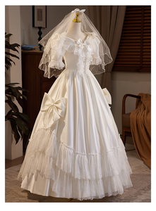 Nuevo Vestido de Novia Elegante y Moderno de Encaje Satinado Blanco Princesa 2025, Antiestático y Largo Hasta el Suelo - Product Image 2