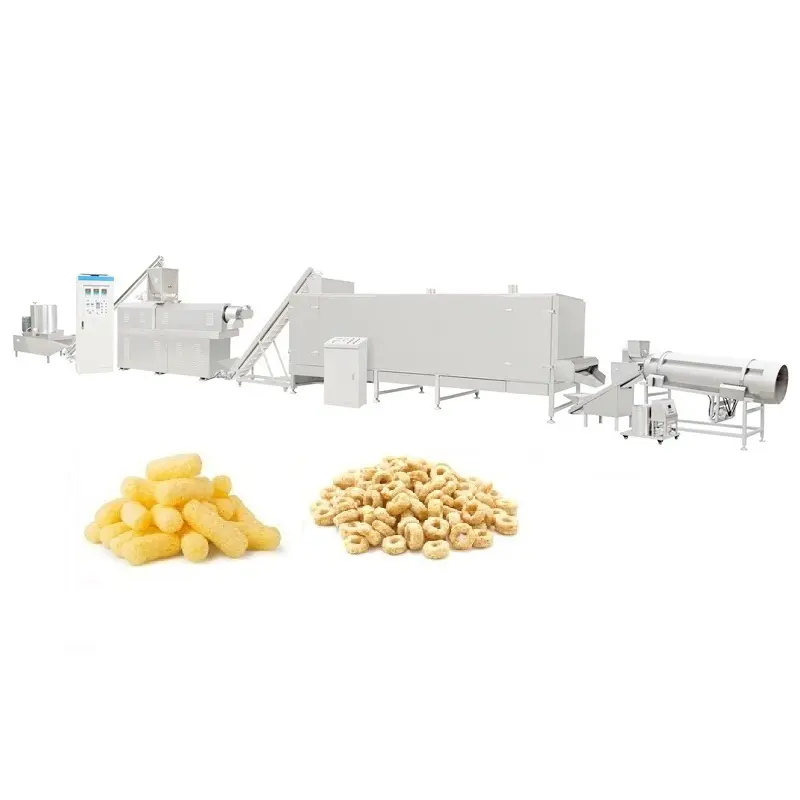 Machines et équipement pour la production de snacks soufflés de maïs et de riz Mélangeur Convoyeur Extrudeuse Sécheur et ensacheuse