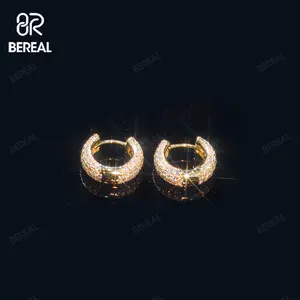 Nhà Máy Bán Buôn Giá Kim Cương Vvs Moissanitecross Bông Tai Vít Trở Lại Hoop Stud 10K 14K 18K Rose Gold Rắn Vàng Bông Tai Phụ Nữ