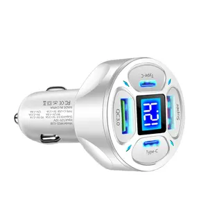 66W Dual 2 USB 2 Type CPort 66Wt Digital Display 4 USB Super Fast Charging USB Car Charger For Mobile Phone