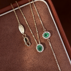 Conjunto de joyería fina Aazuo, oro macizo de 18 quilates, rubíes naturales, esmeraldas, diamantes reales, collar y pulsera ovalados de hadas, regalo para mujer - Product Image 3