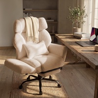 Chaise de bureau de luxe en tissu polaire noir, adaptée aux animaux de compagnie, avec pieds croisés chromés