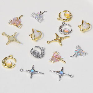 Alloy Zircon Inlaid Butterfly Moon Star Pendant For <b>Bracelet</b> Making DIY Jewelry Findings GJ31 - Product Image 3