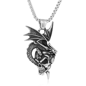 Pendentif Crâne de Dragon en Acier Inoxydable, Collier Thème Animal, Cadeau pour Hommes et Femmes 19024 - Product Image 1