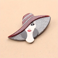 Broche élégante et atmosphérique en acétate d'acrylique avec chapeau à large bord pour femme, cadeau de fête des Mères