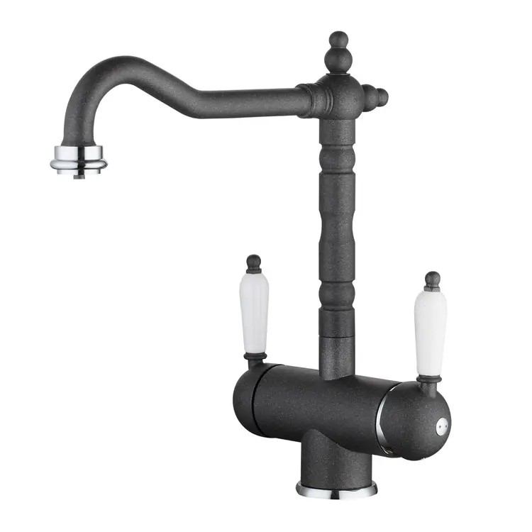 黒のきれいな水タップダブルハンドル真鍮キッチン清浄機蛇口付き純粋なキッチン水蛇口