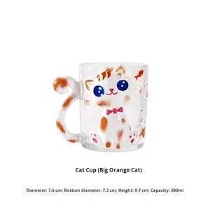 Tazza in Vetro 3D a Forma di Gatto Arancione 300ML, Tazza da Caffè per Bambini Riutilizzabile, Lavabile in Lavastoviglie e Utilizzabile in Microonde - Product Image 6
