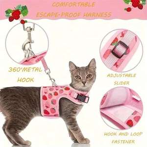 مجموعة حيوانات أليفة مطبوعة بالفاكهة ، شبكة هوائية ناعمة من البوليستر ، حزام قطة قابل للتعديل مع مقود متين للمشي للكلاب والقطط - Product Image 2