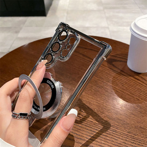 Cassa del telefono magnetica Anti-goccia a quattro angoli trasparenti placcati <span class=keywords><strong>per</strong></span> Samsung S24 S23 <span class=keywords><strong>S22</strong></span> Ultra Plus con supporto in metallo - Product Image 2