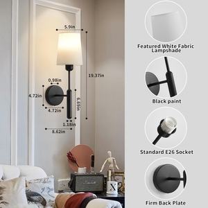 Lampe murale LED sans fil noire, lot de 2, alimentée par batterie, télécommande, intensité réglable, rechargeable, corps en fer, décoration pour chambre à coucher - Product Image 2