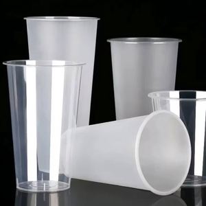 Gobelet en plastique transparent jetable pour thé au lait, boissons froides et bubble tea, 12 oz et 16 oz, avec couvercles, personnalisable avec logo - Product Image 1