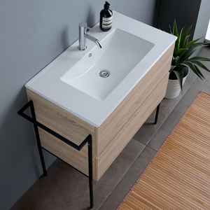 Mobile da Bagno 80CM con 2 Cassetti, Lavabo, Specchio 80x60 e 2 Portasciugamani Belize - Product Image 4