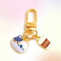 Porte-clés en métal émaillé personnalisé avec logo de dessin animé, mode, chat mignon, accessoires suspendus pour le café, pendentif, porte-clés personnalisé pour sacs