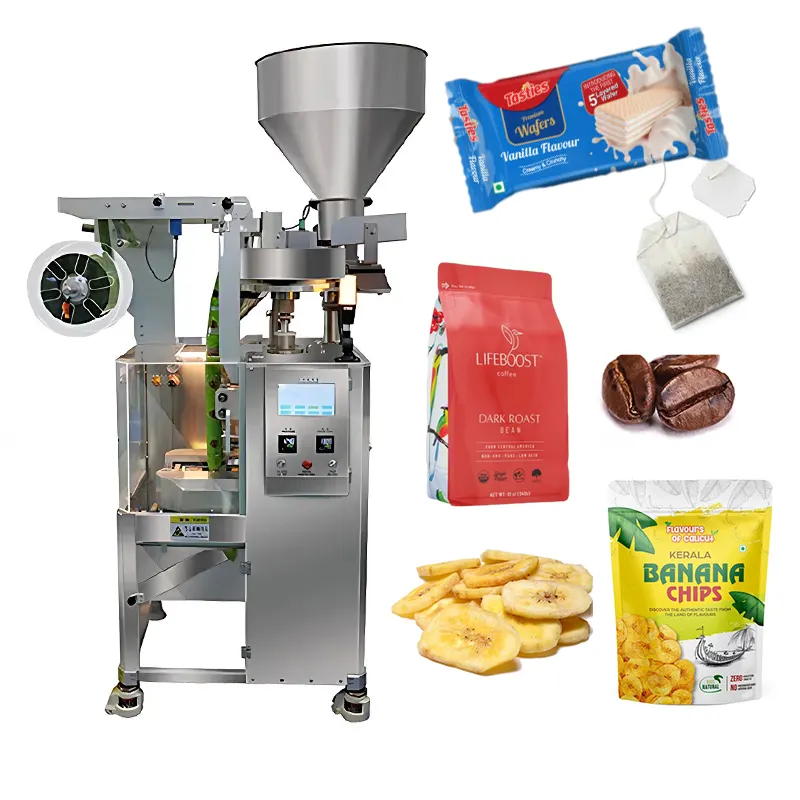 Kartoffel chips Wegerich Bananen chips Verpackungs maschine Datteln Obst Kaffee pad Zucker bohnen Verpackungs maschine für Mais Snacks Wafer