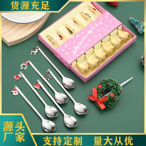 Cuillère en acier inoxydable, pendentif de Noël, cuillère créative de dessin animé, cuillère à café, cuillère à dessert, ensemble cadeau de Noël - Product Image 1