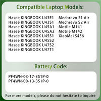 Penggantian Baterai Laptop PF4WN untuk Hasee KINGBOOK U43E1 U45A1 U47T1 U43E1 Mechrevo S1 Air S2 Air Motile M141 M142