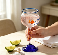 Verre à vin en forme de dessin animé 3D, soufflé à la main, en verre borosilicate de haute qualité, avec pied décoré de poissons, étoiles de mer et coraux, écologique